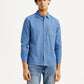 Men's Corduroy Solid Blue Slim Fit Shirt - Front View