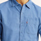 Men's Corduroy Solid Blue Slim Fit Shirt - Detail View