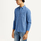 Men's Corduroy Solid Blue Slim Fit Shirt - Side View