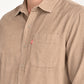 Men's Corduroy Solid Beige Slim Fit Shirt - details View