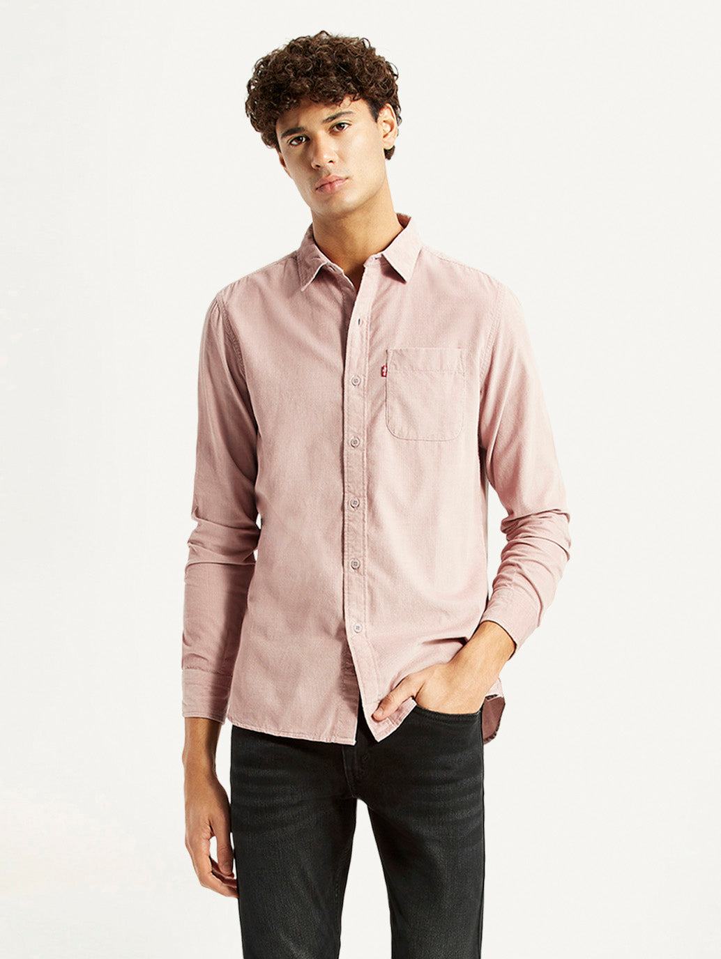 Men's Corduroy Solid Mauve Slim Fit Shirt - Styleshot View
