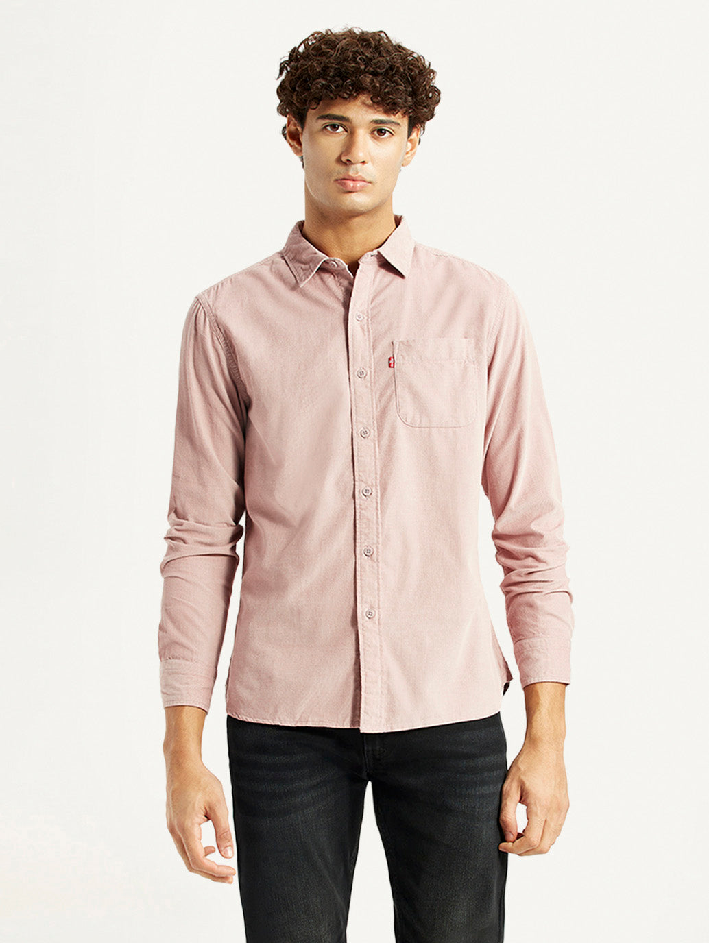 Men's Corduroy Solid Mauve Slim Fit Shirt - Front View