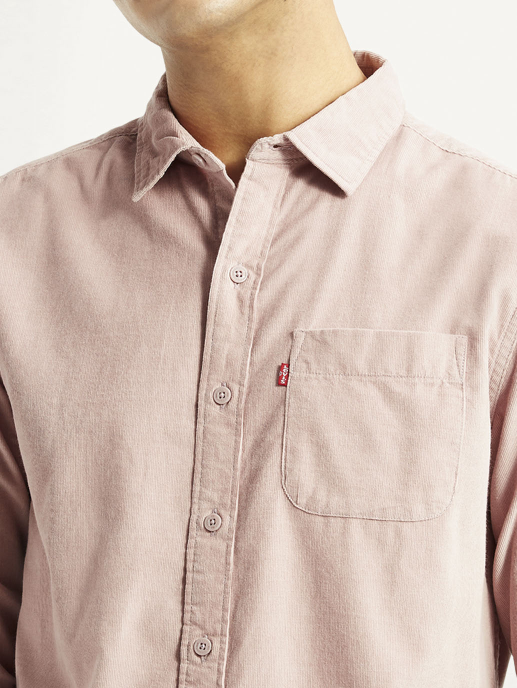 Men's Corduroy Solid Mauve Slim Fit Shirt - Detail View