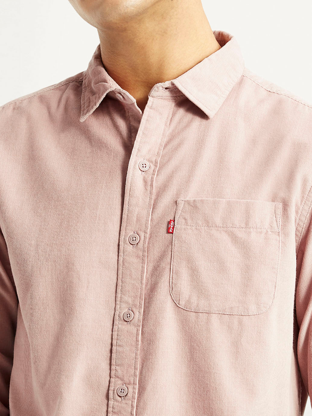 Men's Corduroy Solid Mauve Slim Fit Shirt - Detail View