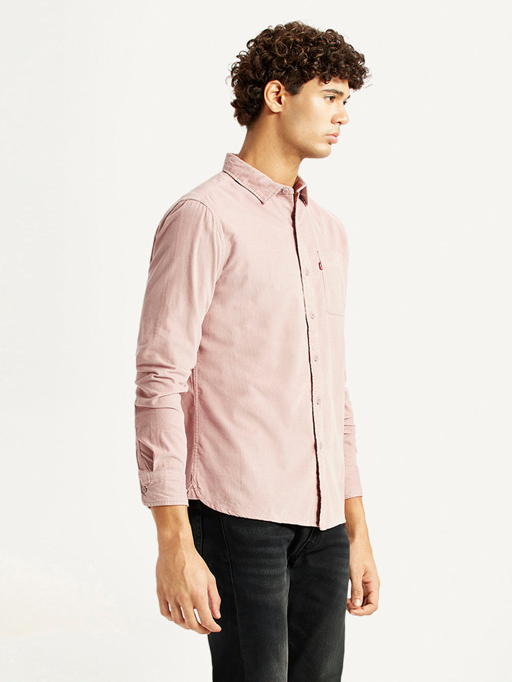 Men's Corduroy Solid Mauve Slim Fit Shirt - Side View