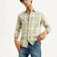 Men's Checkered Light Yellow Slim Fit Corduroy Shirt - 20 View