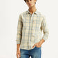 Men's Checkered Light Yellow Slim Fit Corduroy Shirt - Styleshot View