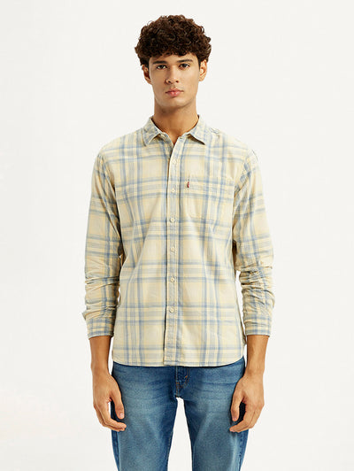 levi's Men's Checkered Light Yellow Slim Fit Corduroy Shirt-picture-19