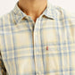 Men's Checkered Light Yellow Slim Fit Corduroy Shirt - Detail View