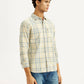 Men's Checkered Light Yellow Slim Fit Corduroy Shirt - Side View