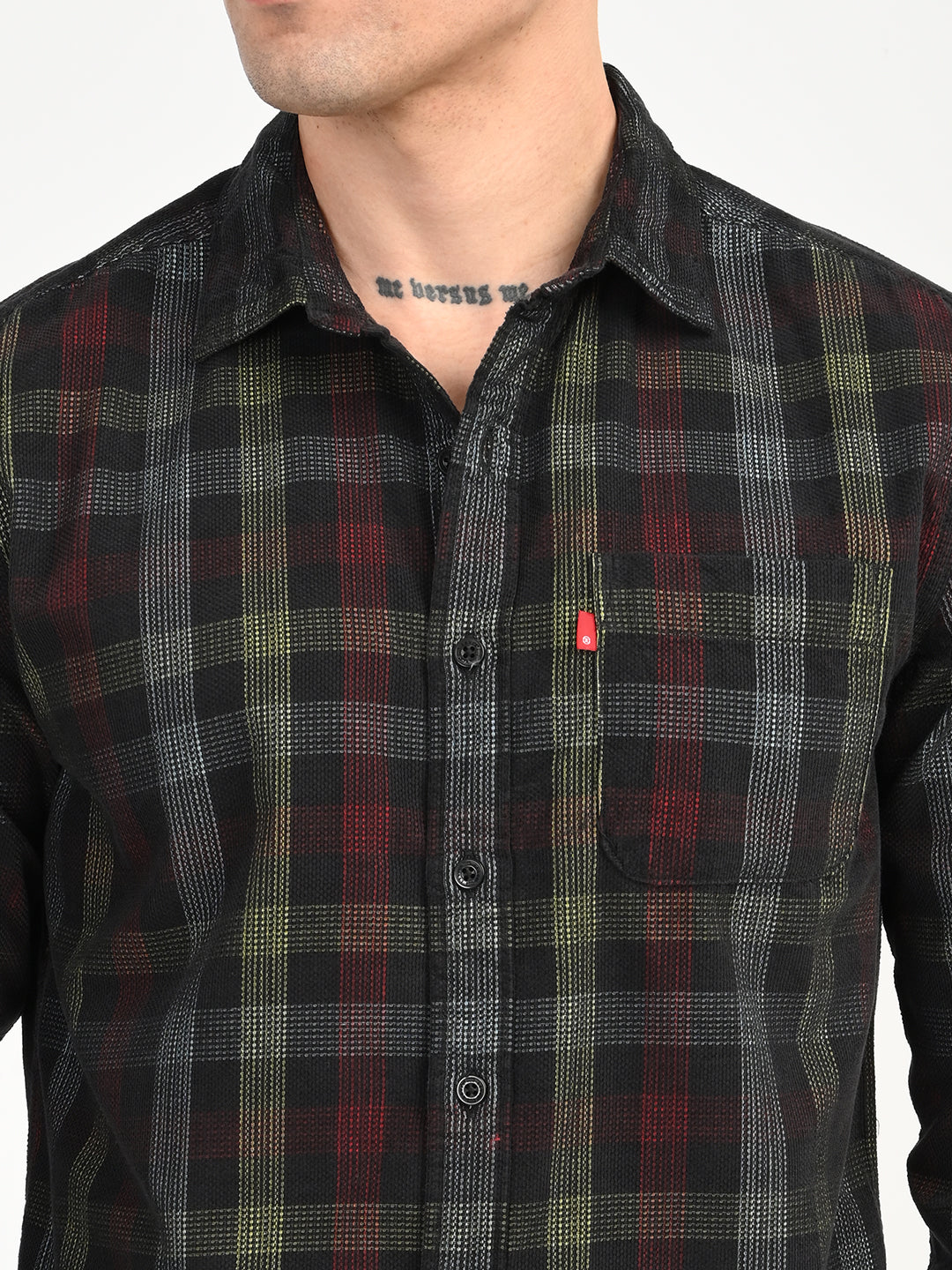 Men's Checkered Multi Color Slim Fit Corduroy Shirt - deatil View