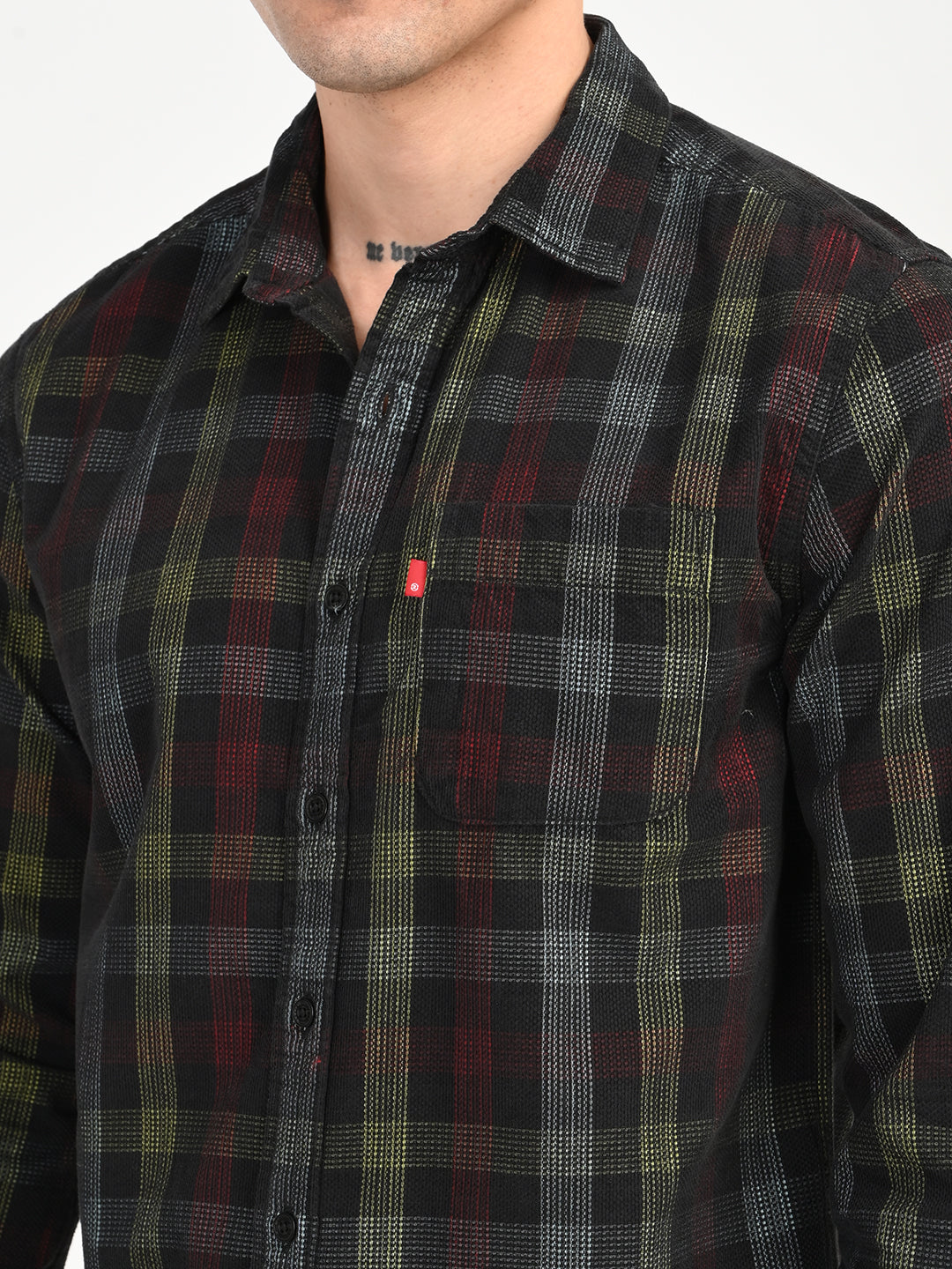 Men's Checkered Multi Color Slim Fit Corduroy Shirt - deatil View