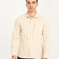 Men's Striped Cream Slim Fit Corduroy Shirt - frount View