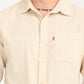 Men's Striped Cream Slim Fit Corduroy Shirt - deatil View