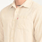 Men's Striped Cream Slim Fit Corduroy Shirt - deatil View