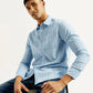Men's Striped Light Blue Slim Fit Shirt - Elevated View