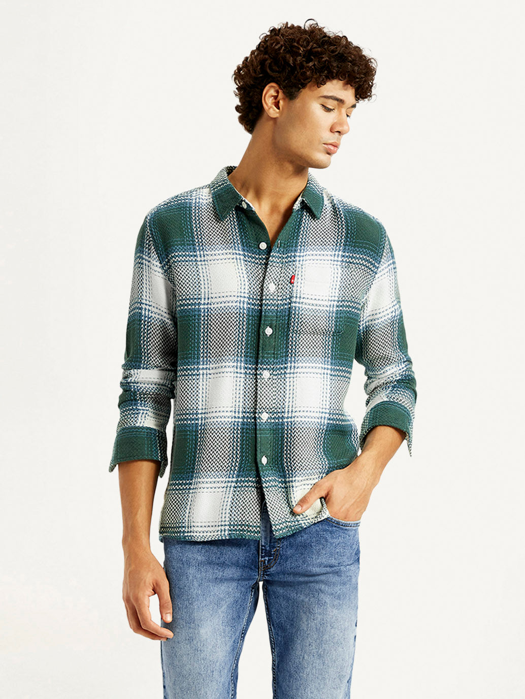 Men's Textured Green Slim Fit Shirt - Styleshot View