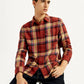Men's Plaid Rust Slim Fit Shirt - Elevated View