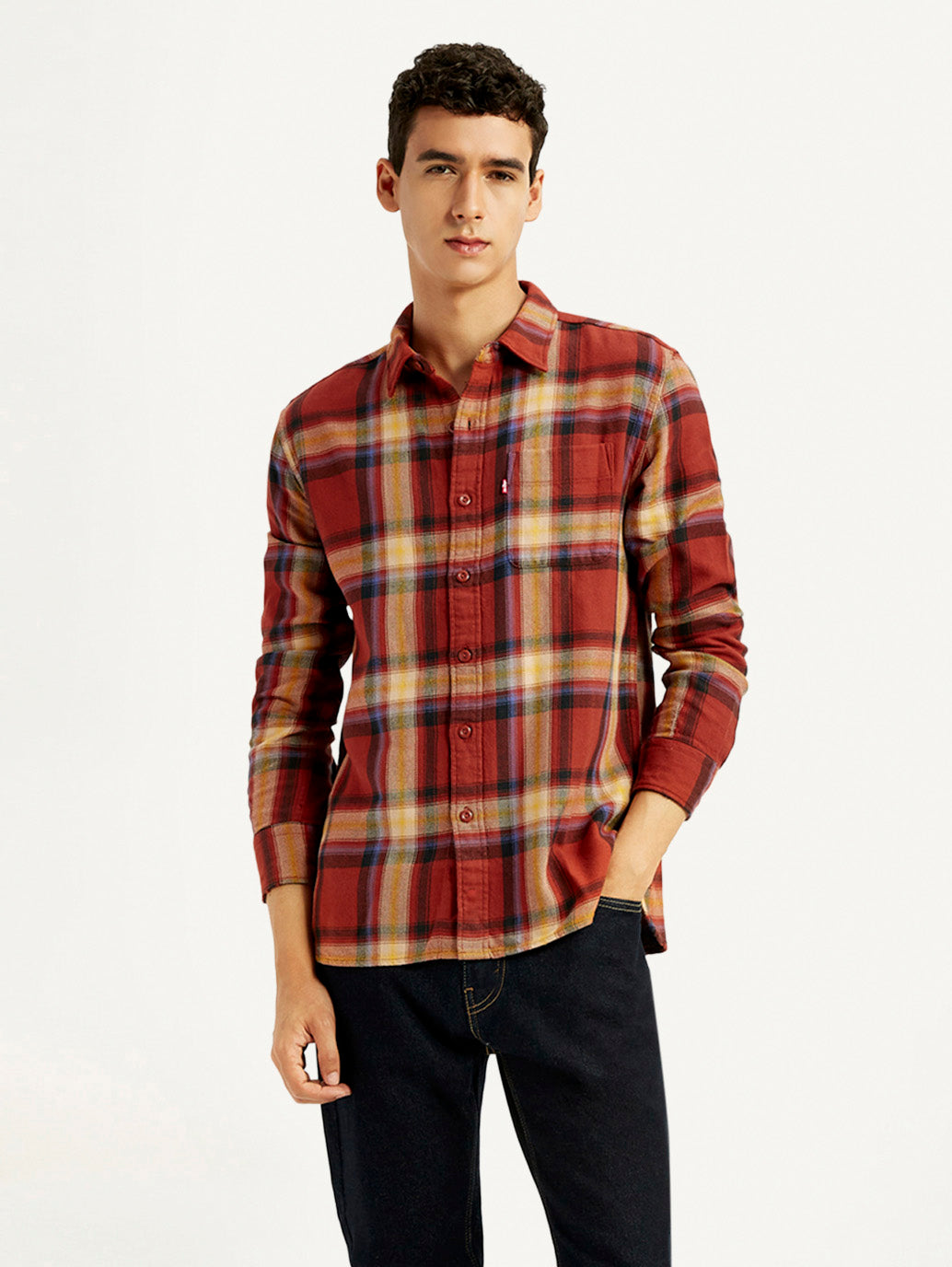 Men's Plaid Rust Slim Fit Shirt - Styleshot View