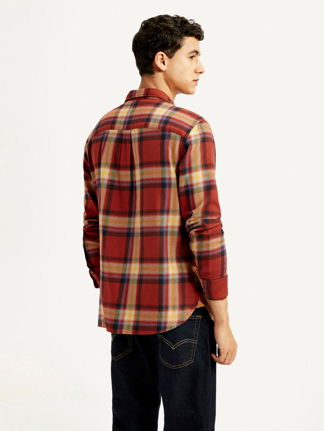 Men's Plaid Rust Slim Fit Shirt - Back View