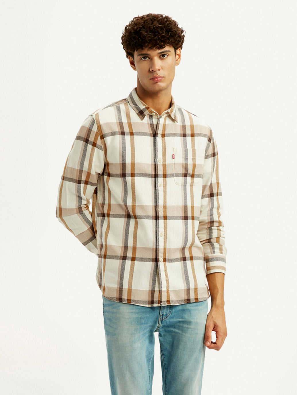 Men's Checkered Multi Color Slim Fit Shirt - Front View