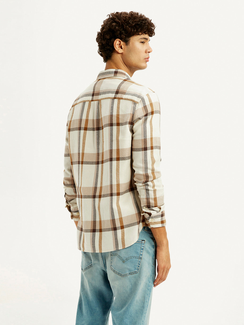 Men's Checkered Multi Color Slim Fit Shirt - Back View