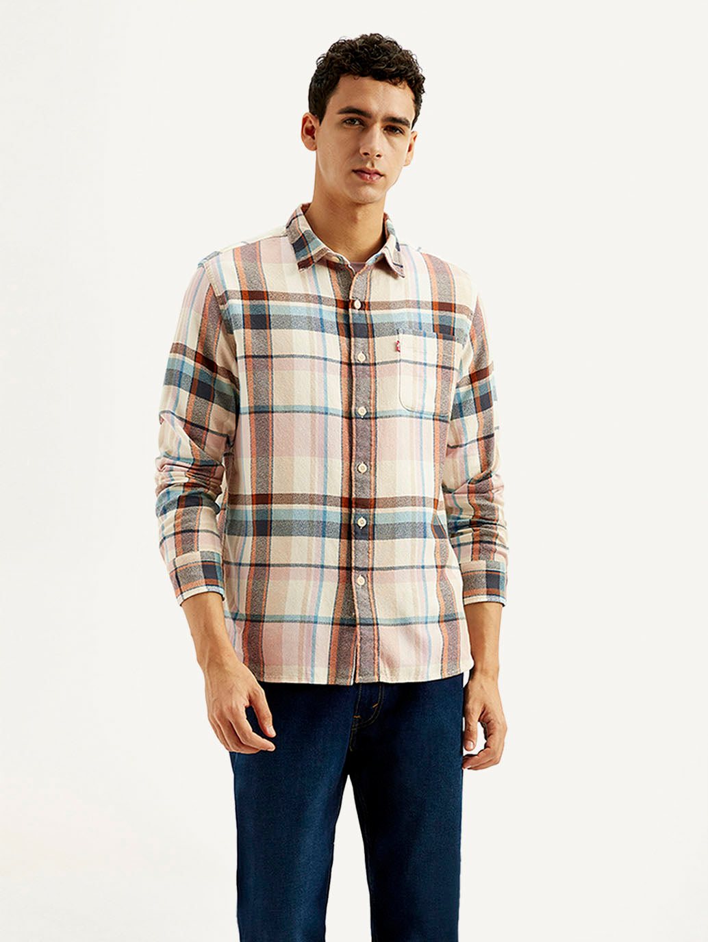 Men's Checkered Slim Fit Shirt - Front View