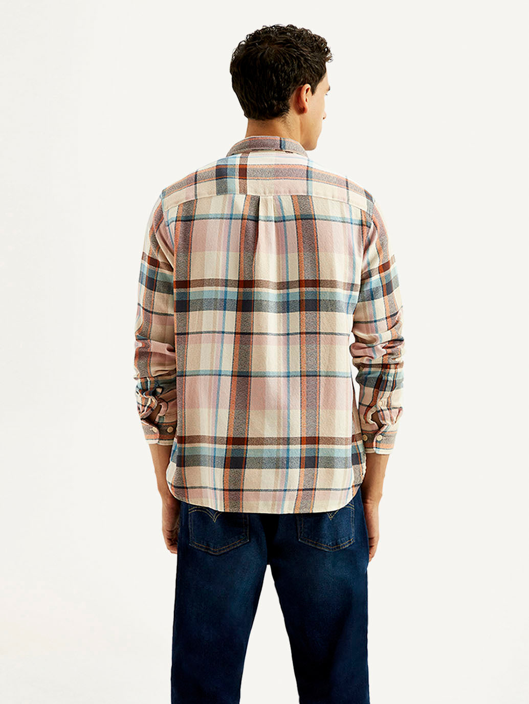Men's Checkered Slim Fit Shirt - Back View