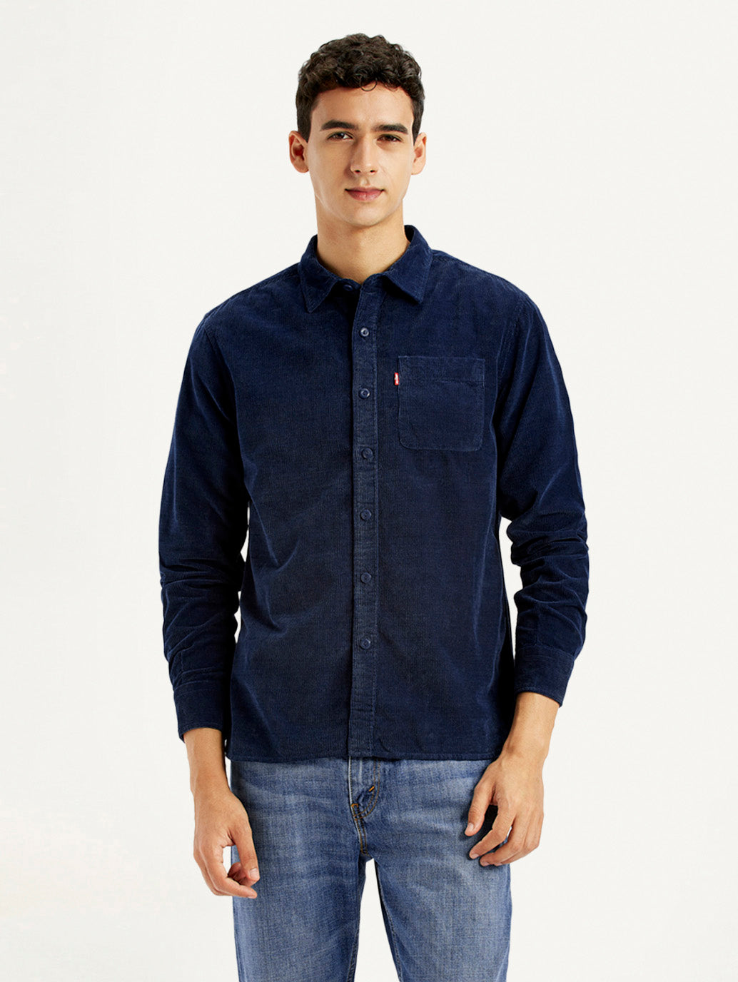 Men's Solid Navy Slim Fit Shirt - Front View
