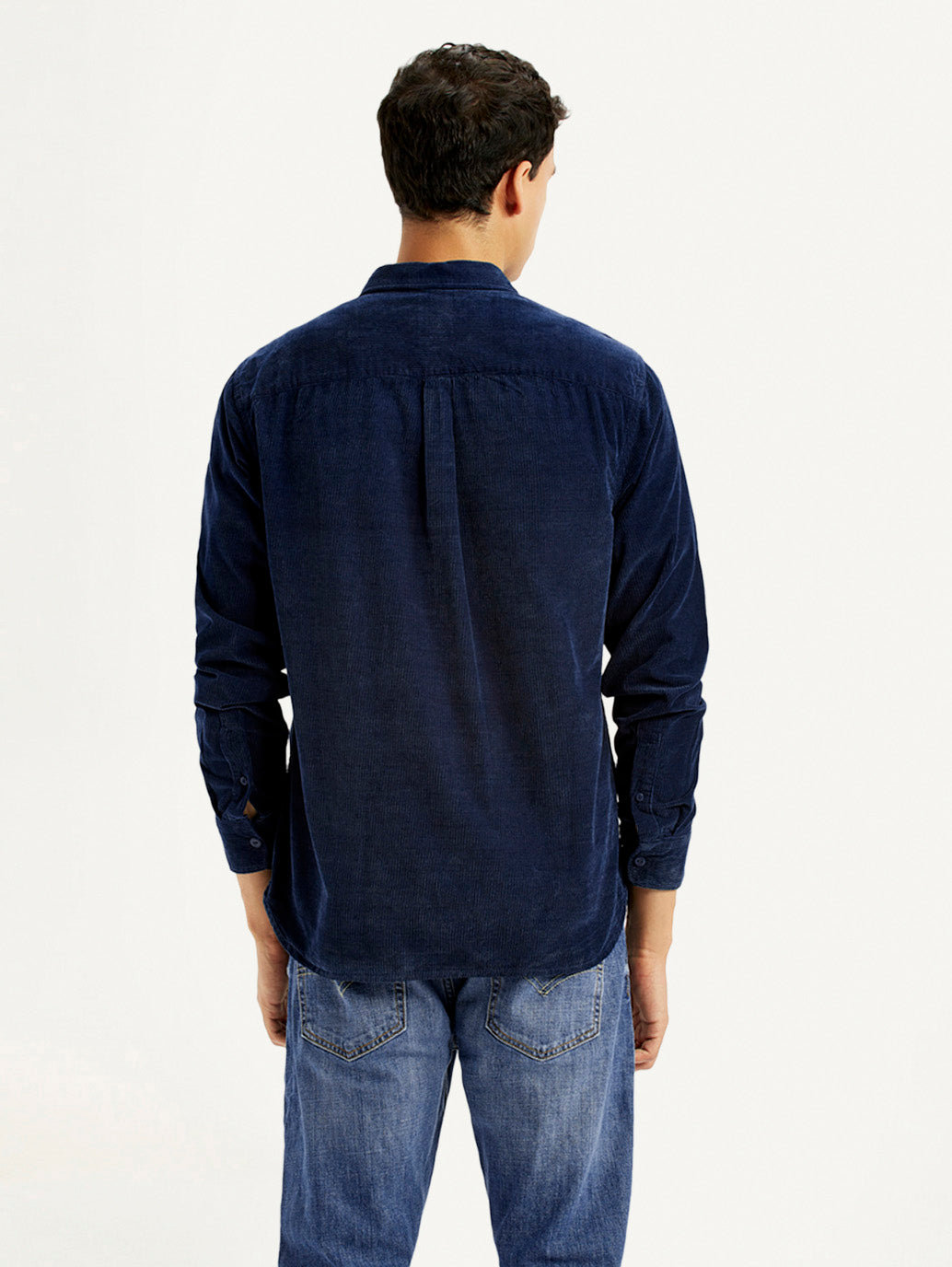 Men's Solid Navy Slim Fit Shirt - Back View