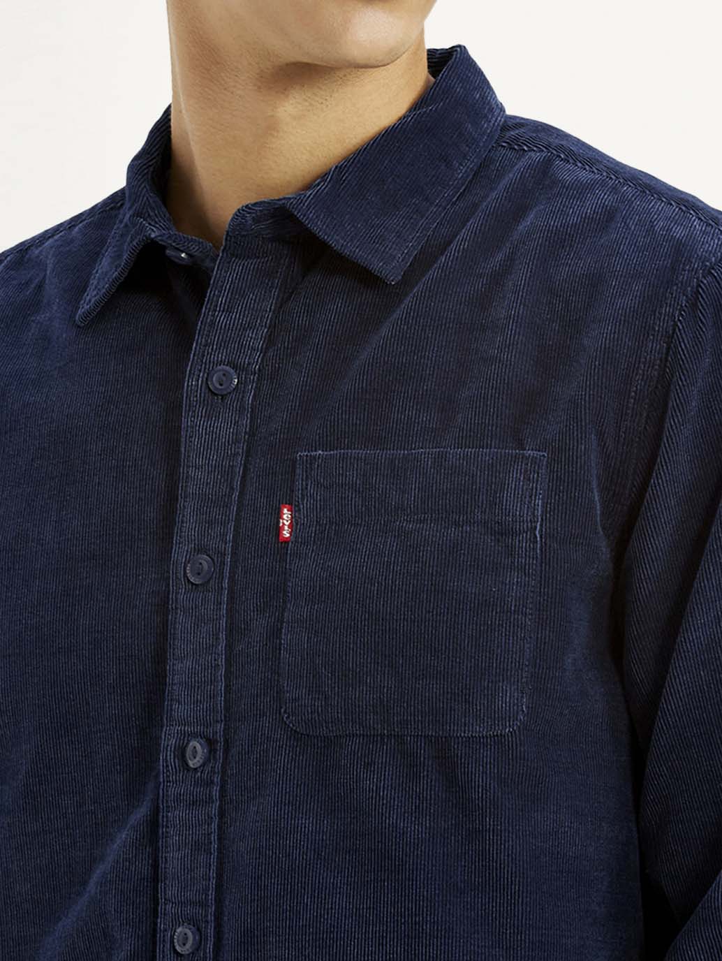 Men's Solid Navy Slim Fit Shirt - Detail View