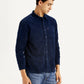 Men's Solid Navy Slim Fit Shirt - Side View