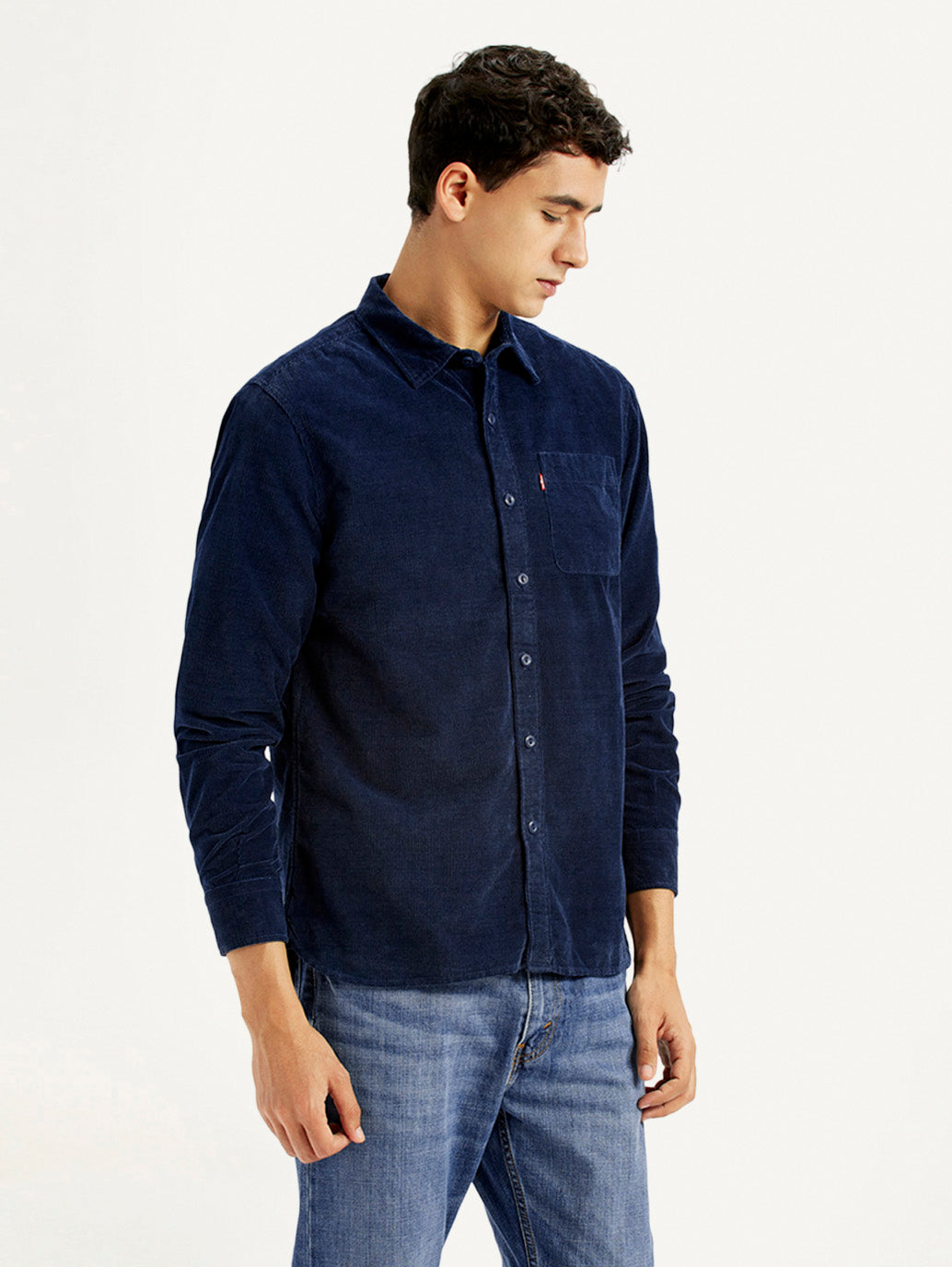 Men's Solid Navy Slim Fit Shirt - Side View