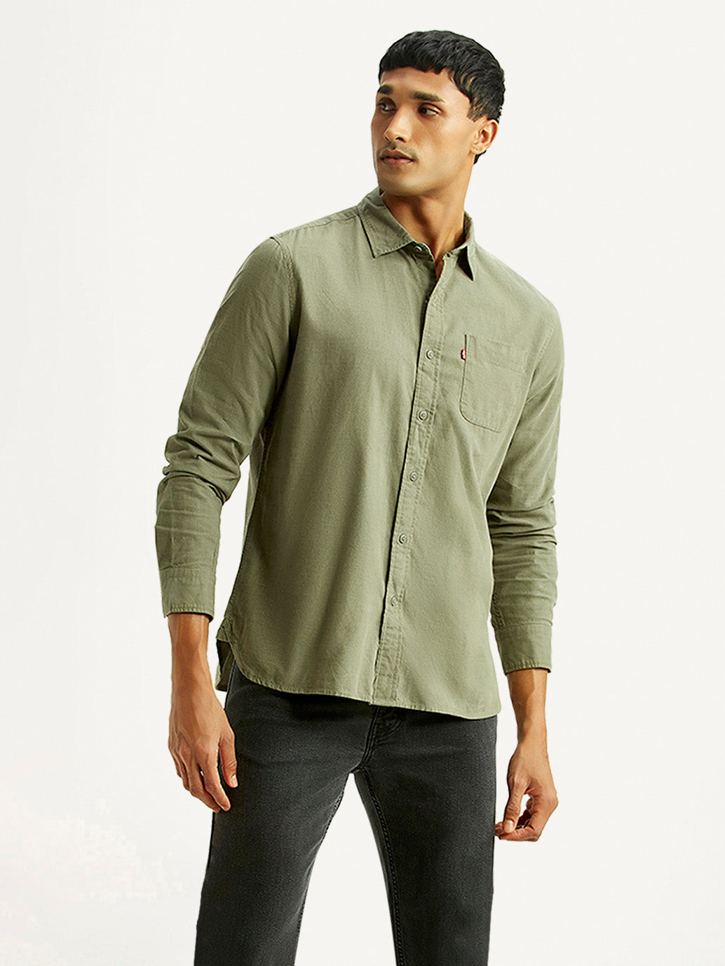 Men's Solid Olive Slim Fit Shirt - Styleshot View