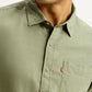 Men's Solid Olive Slim Fit Shirt - Detail View