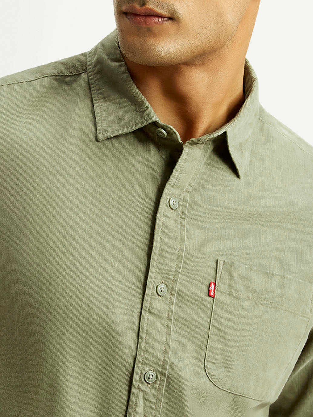 Men's Solid Olive Slim Fit Shirt - Detail View