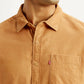 Men's Solid Tan Slim Fit Corduroy Shirt - Detail View