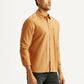 Men's Solid Tan Slim Fit Corduroy Shirt - Side View