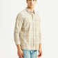 Men's Checkered Beige Slim Fit Shirt - Side View