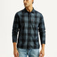 Men's Checkered Blue Slim Fit Shirt - Front View