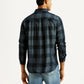 Men's Checkered Blue Slim Fit Shirt - Back View