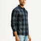 Men's Checkered Blue Slim Fit Shirt - Side View