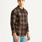 Men's Checkered Brown Slim Fit Shirt - Side View