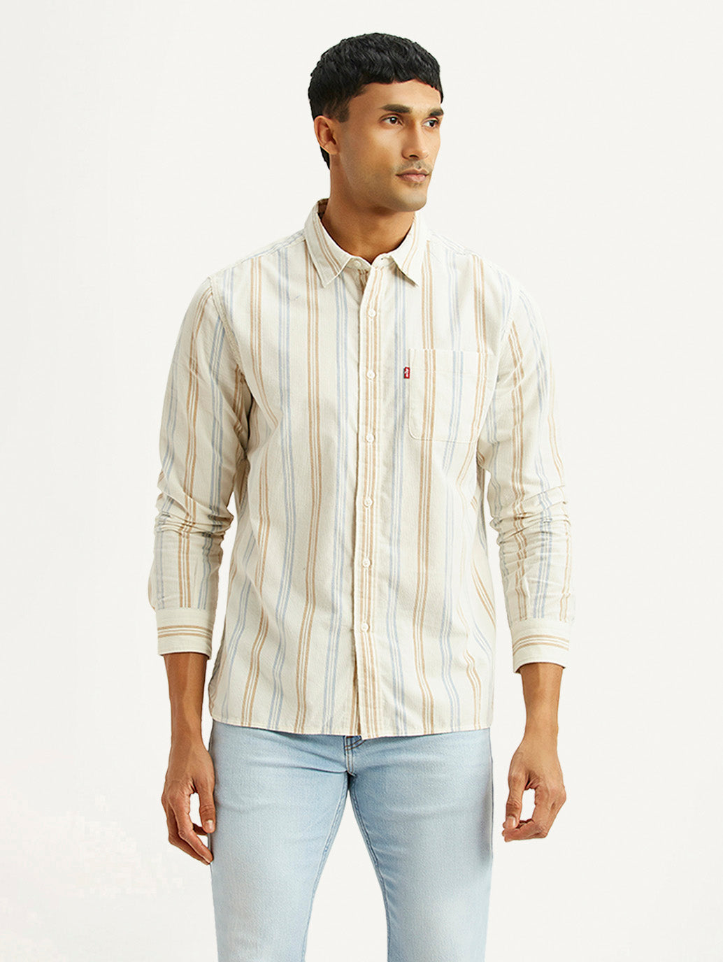 Men's Striped Multicolor Slim Fit Shirt - Front View