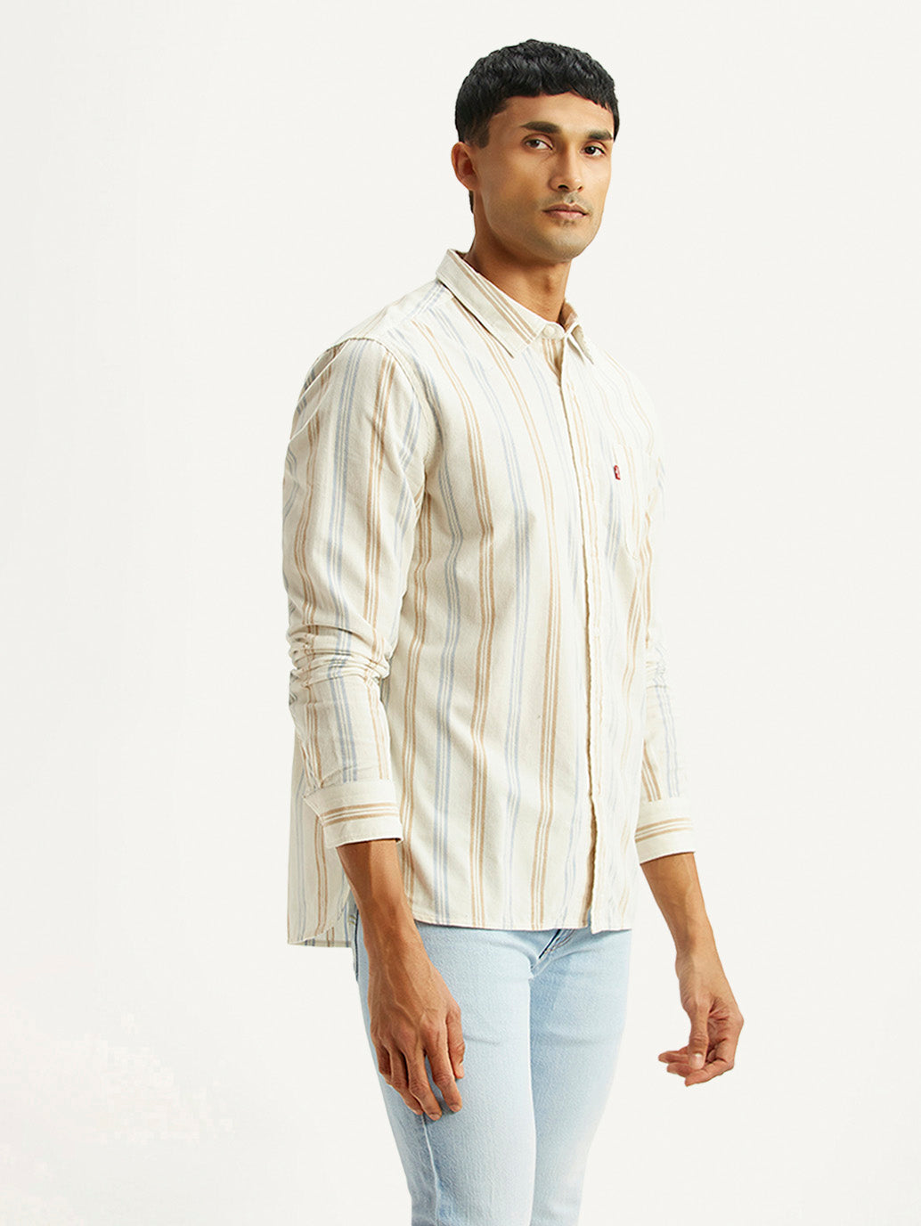 Men's Striped Multicolor Slim Fit Shirt - Side View