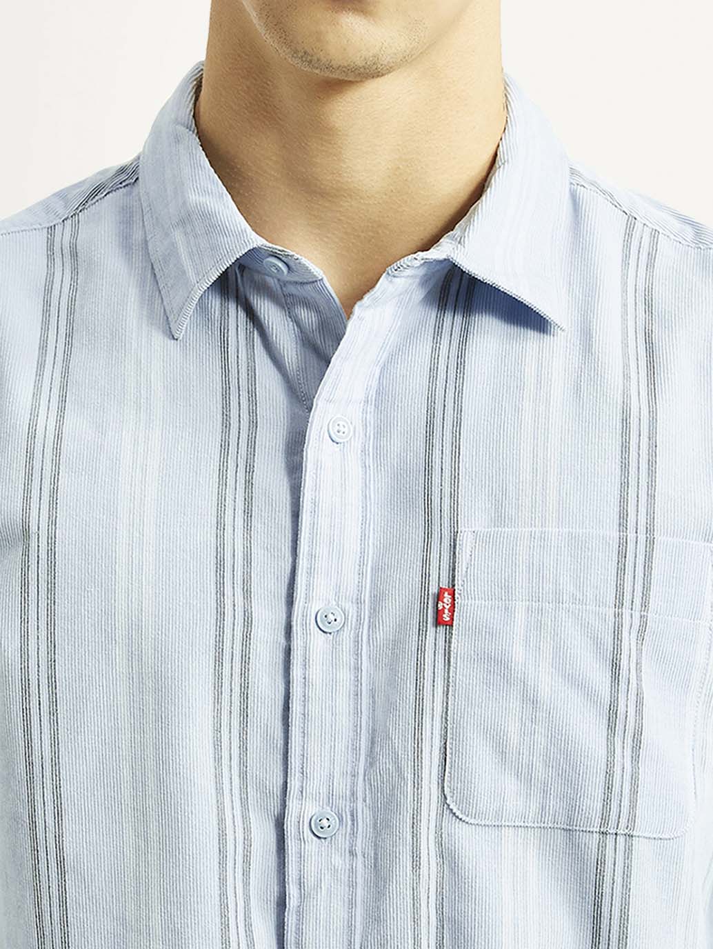 Men's Striped Light Blue Slim Fit Shirt - Detail View