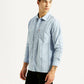 Men's Striped Light Blue Slim Fit Shirt - Side View
