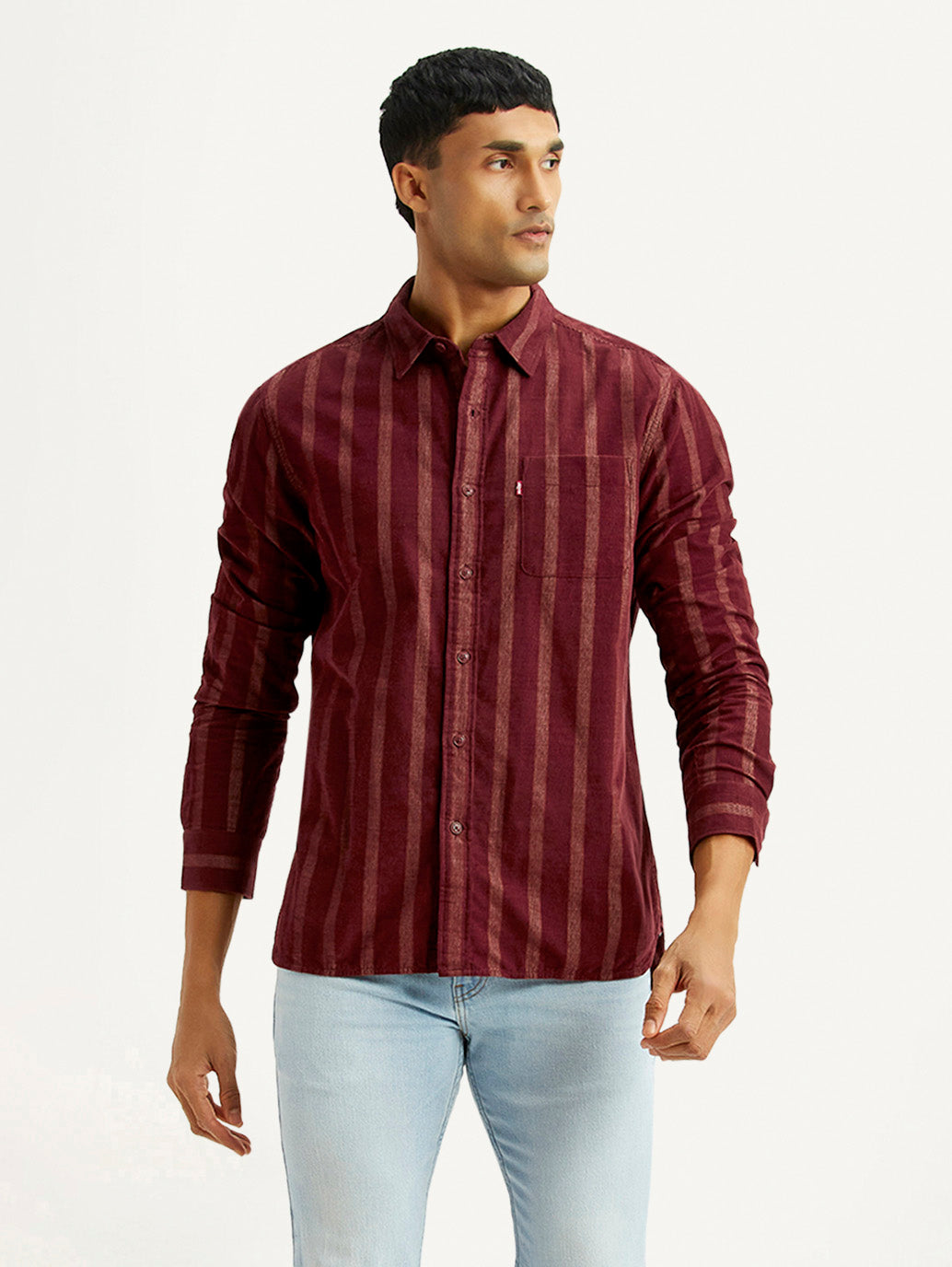 Men's Striped Maroon Slim Fit Shirt - Styleshot View