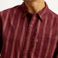 Men's Striped Maroon Slim Fit Shirt - Detail View