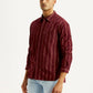 Men's Striped Maroon Slim Fit Shirt - Side View